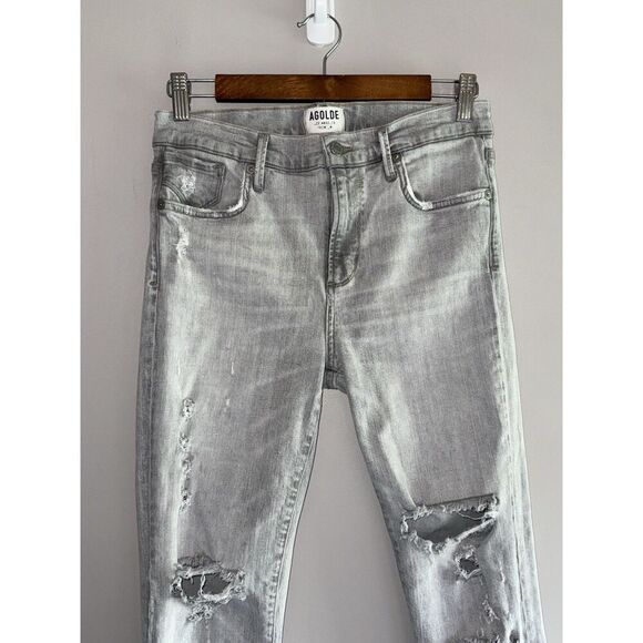 Agolde Sophie Hi Rise Crop Skinny Jeans Gray Denim Distressed Stretch Ankle 28 - Picture 6 of 16